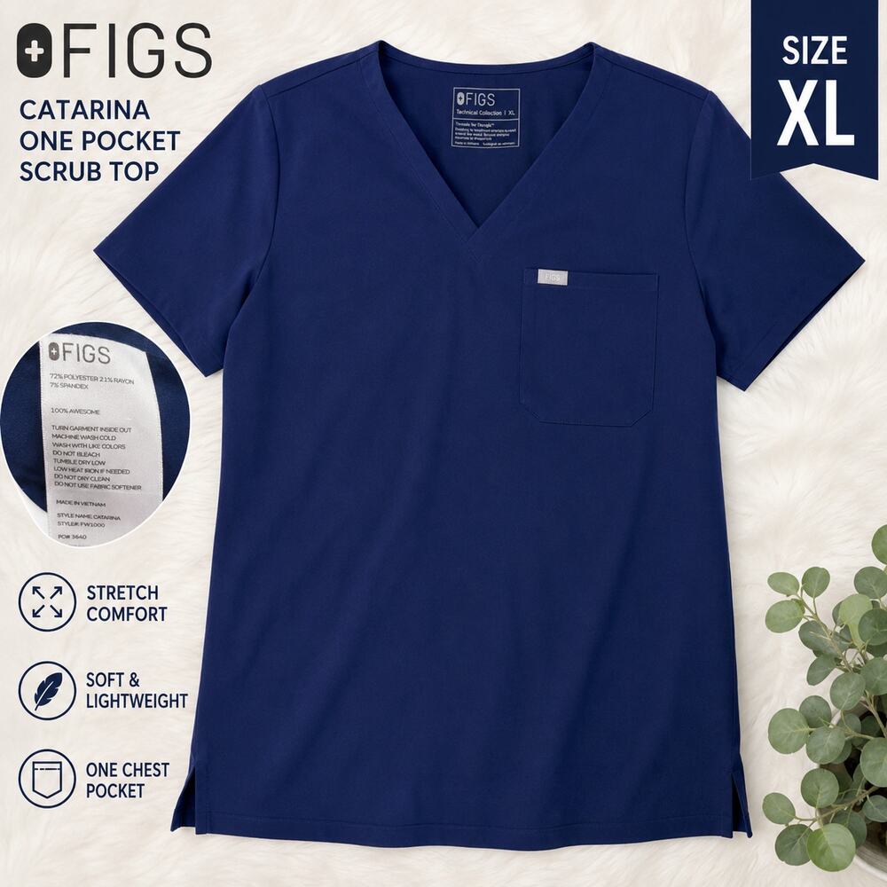 FIGS Catarina One Pocket Scrub Top Navy Blue XL